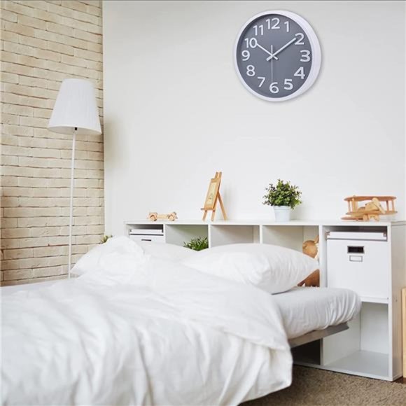 Wall Clock 12 Inch Silent Non-Ticking Battery Operated Clock Big Numbers Gray - Picture 5 of 6
